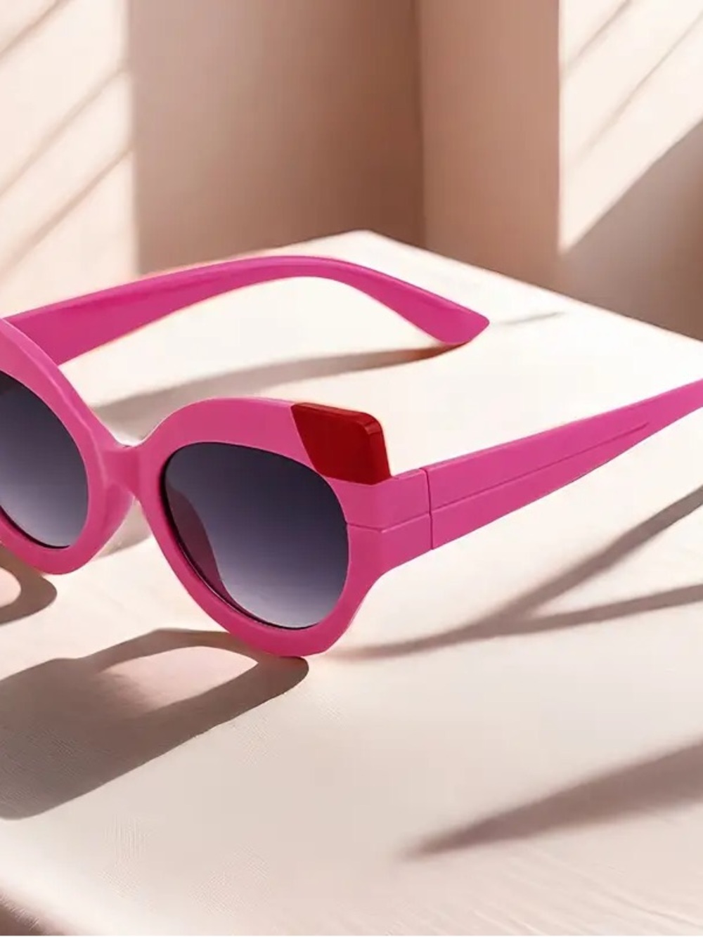 Pink Cat-Eye Sunglasses with Red Corners | Retro UV400 Statement Shades - Picture 7 of 8